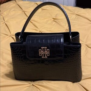 Tory Burch Black Croc-Embossed Shoulder Bag